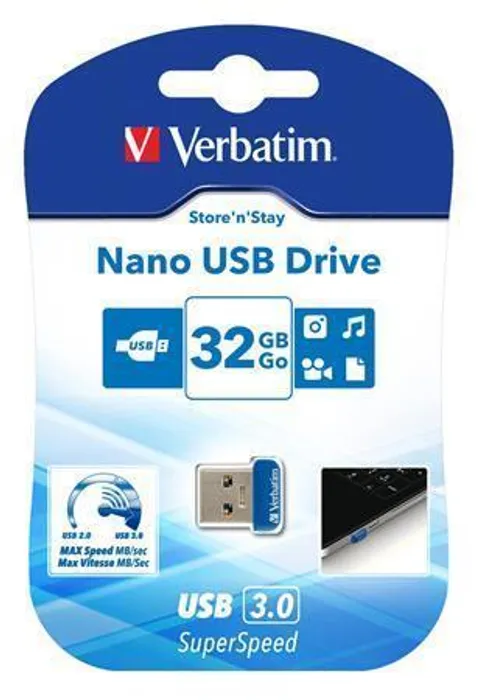 Hauptbild des Produkts 32GB USB Flash 3.0, 80/25 MB/sec, VERBATIM "NANO STORE ´N´ STAY"