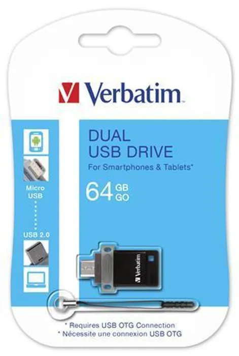 Hauptbild des Produkts 64GB USB flash disk "DUAL", USB 2.0 + micro USB adaptér, VERBATIM