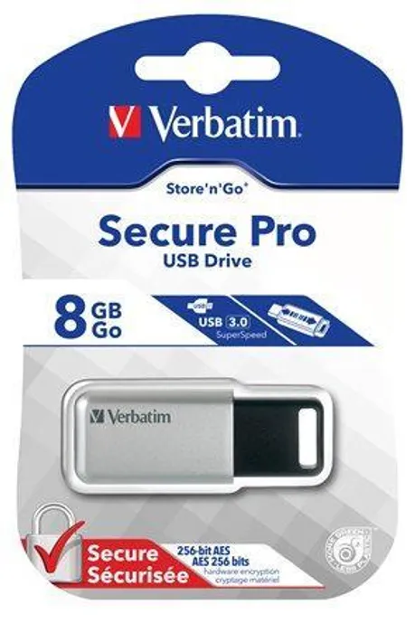 Hauptbild des Produkts 8GB USB Flash 3.0, 100/35 MB/sec, PC & MAC, VERBATIM "SECURE DATA PRO", šedá
