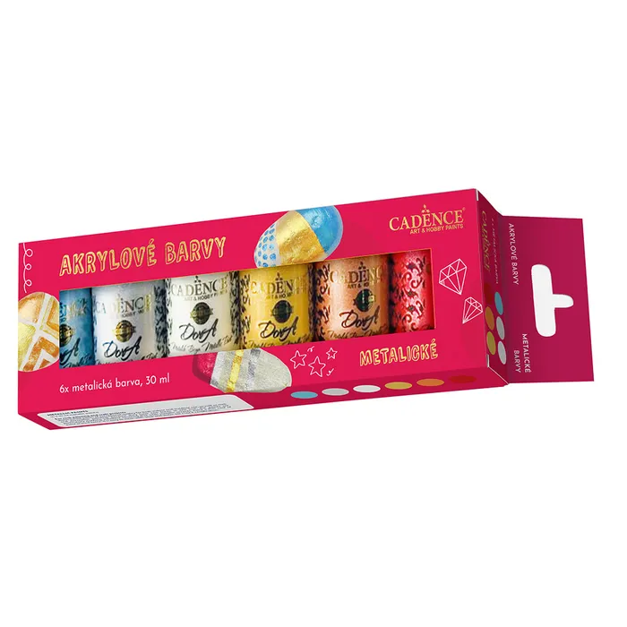 Hauptbild des Produkts Akrylové barvy na kamínky Cadence sada 6 metalických barev + akrylový lak