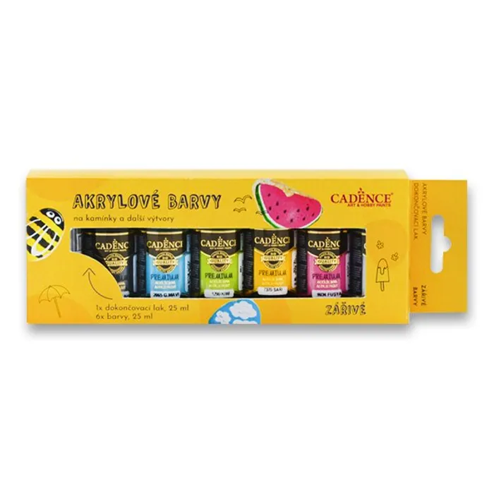 Hauptbild des Produkts Akrylové barvy na kamínky Cadence sada 6 zářivých barev + akrylový lak