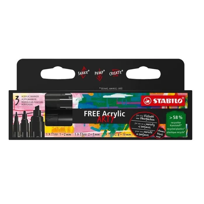 Hauptbild des Produkts Akrylový popisovač STABILO FREE Acrylic černá 3 ks sada - 3 hroty