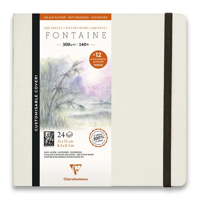 Hauptbild des Produkts Akvarelové album Clairefontaine Fontaine Hot Pressed s pohledy, 21 x 21 cm, 24 listů, 300