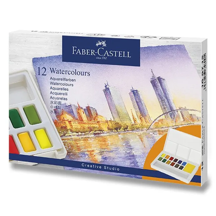 Hauptbild des Produkts Akvarelové barvy Faber-Castell s paletkou 12 barev