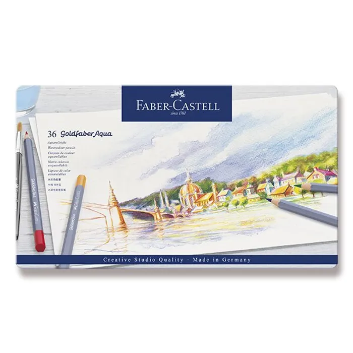 Hauptbild des Produkts Akvarelové pastelky Faber-Castell 114636 Goldfaber Aqua plechová krabička, 36 barev