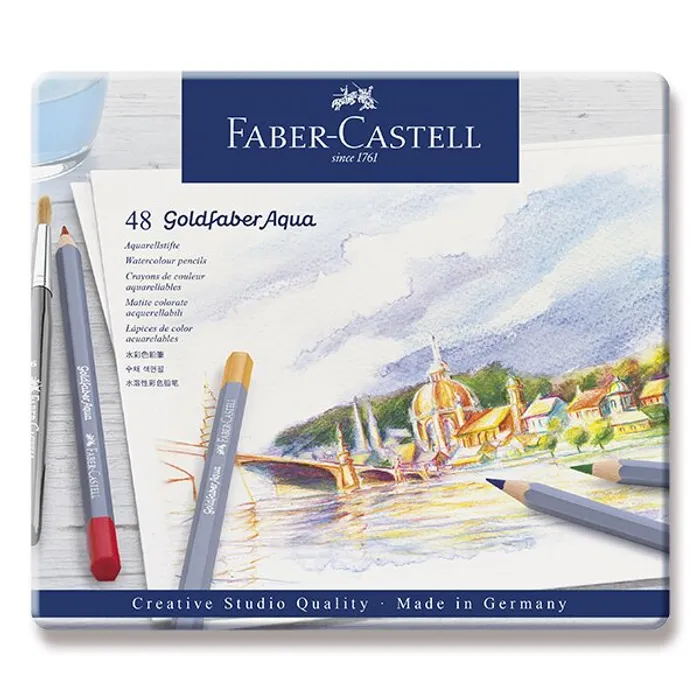 Hauptbild des Produkts Akvarelové pastelky Faber-Castell 114648 Goldfaber Aqua plechová krabička, 48 barev
