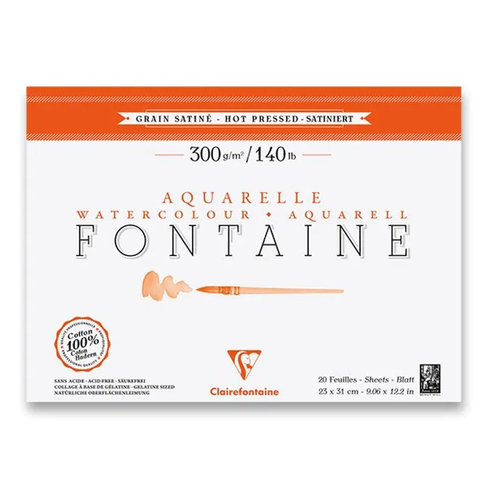 Hauptbild des Produkts Akvarelový blok Clairefontaine Fontaine Hot Pressed 23 x 31 cm, 20 listů, 300 g