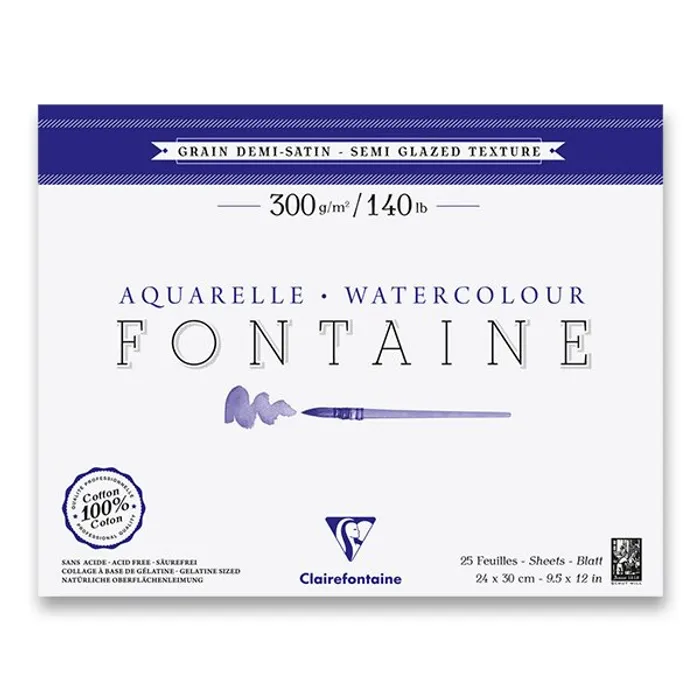 Hauptbild des Produkts Akvarelový blok Clairefontaine Fontaine Semi Glazed 24 x 30 cm, 25 listů, 300 g