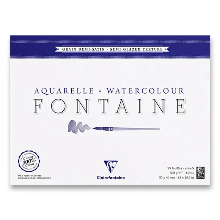 Hauptbild des Produkts Akvarelový blok Clairefontaine Fontaine Semi Glazed 30 x 40 cm, 25 listů, 300 g