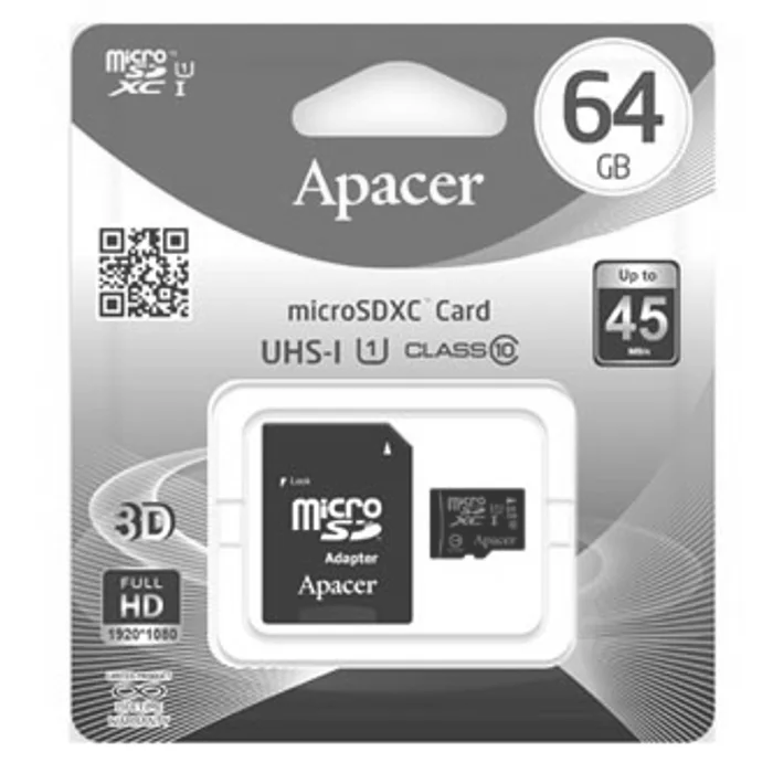 Hauptbild des Produkts Apacer paměťová karta Secure Digital, 64GB, micro SDXC, AP64GMCSX10U1-R, UHS-I U1 (Class