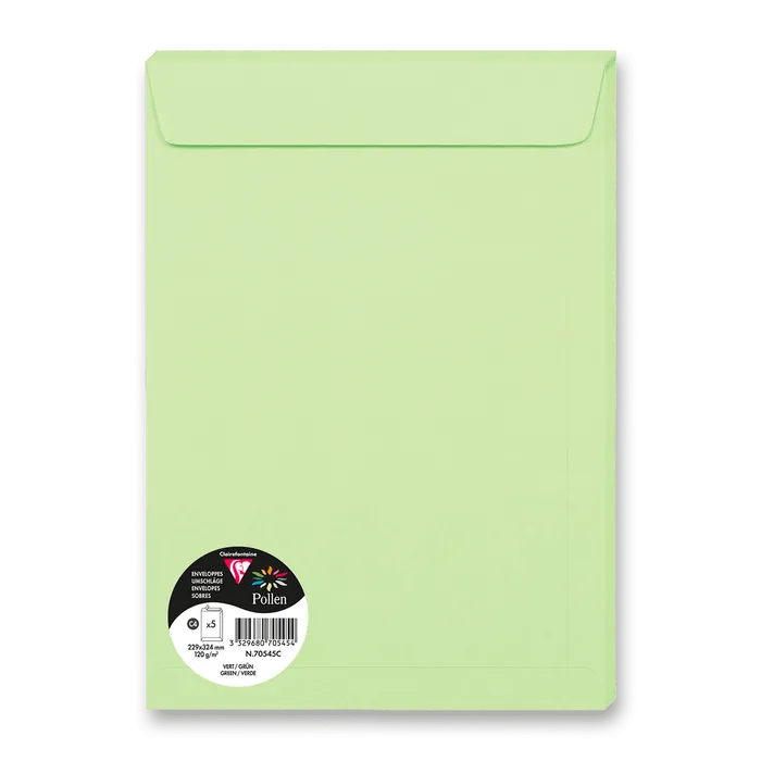 Hauptbild des Produkts Barevná obálka Clairefontaine, C4 229 x 324 mm, světle zelená, 5 ks