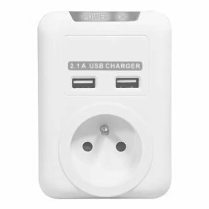 Hauptbild des Produkts Bezkabelová přepěťová ochrana, 1 zásuvka, bílá, Logo, 2x USB