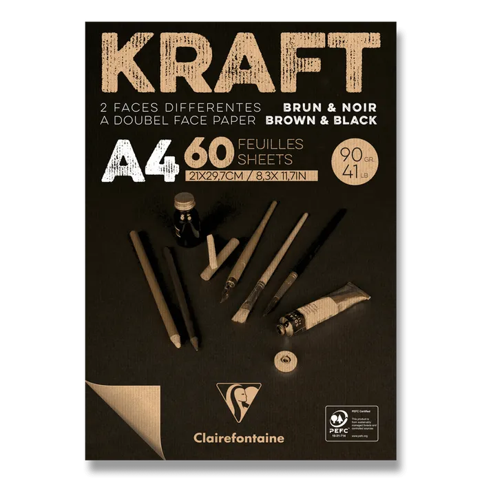 Hauptbild des Produkts Blok Clairefontaine Brown & Black Kraft A4, 60 listů, 90 g