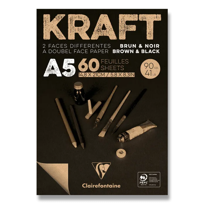 Hauptbild des Produkts Blok Clairefontaine Brown & Black Kraft A5, 60 listů, 90 g