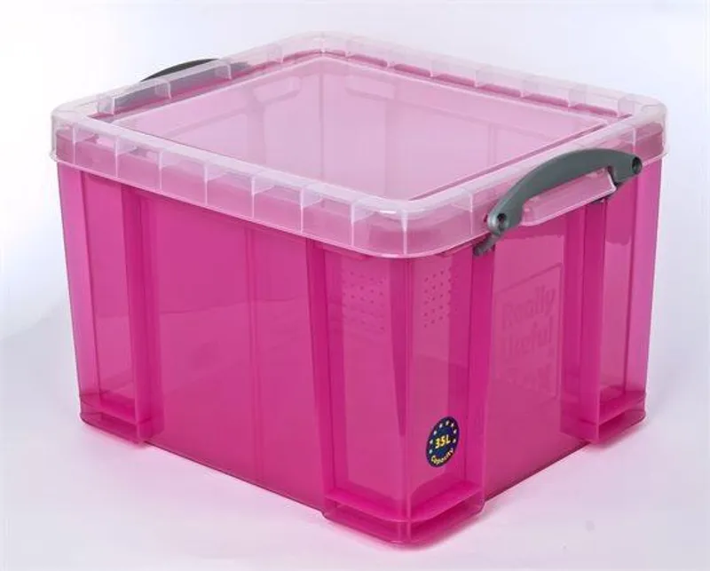 Hauptbild des Produkts Box, plastový, s víkem, 35 l, průhledný, REALLY USEFUL, růžová
