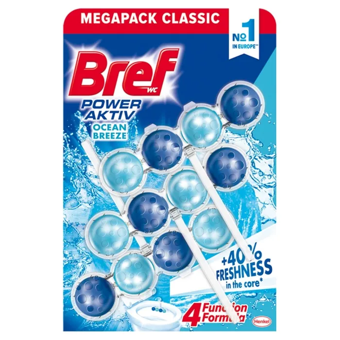 Hauptbild des Produkts Bref Power Aktiv 4 Formula Ocean Breeze WC blok pro hygienickou čistotu a svěžest 3 x 50 g