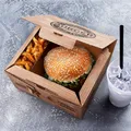 Burgerbox (aus Mikrowellpappe) 2-geteilt kraft bedruckt 210 x 160 x 100 mm [100 St.]