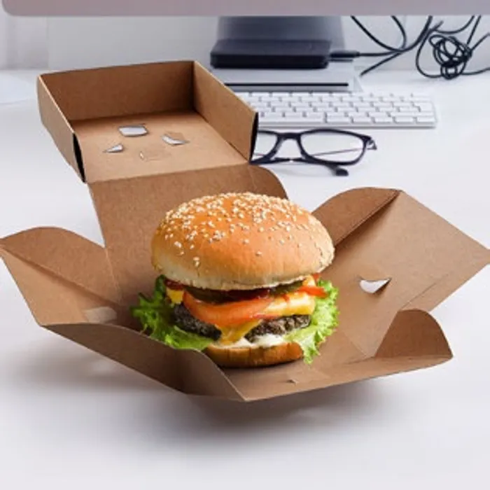 Hauptbild des Produkts Burger box (PAP - FSC Mix) rozkládací nepromastitelný kraft 120 x 120 x 100 mm [100 ks]