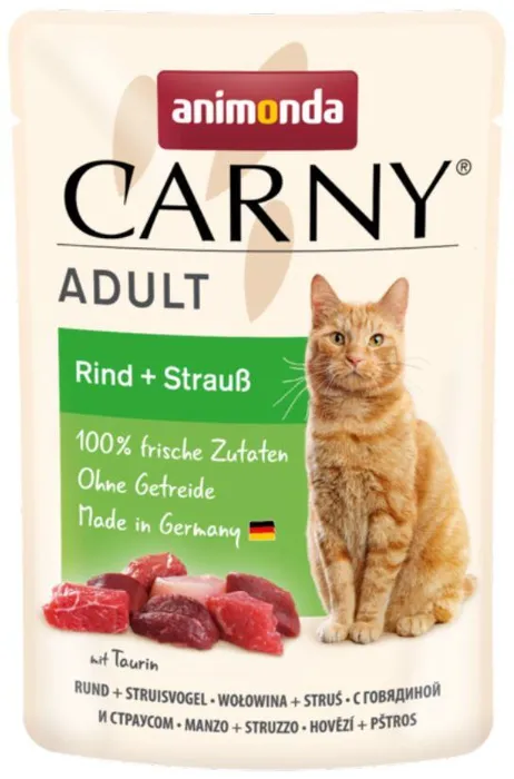 Hauptbild des Produkts Carny Adult 85 g hovězí + pštros, kapsička pro kočky
