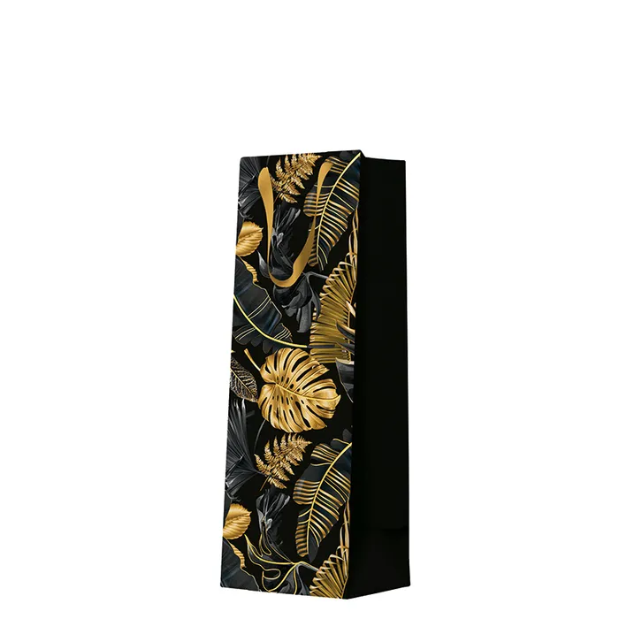 Hauptbild des Produkts Dárková taška premium na láhev - Gold Leaves 12x10x37 cm
