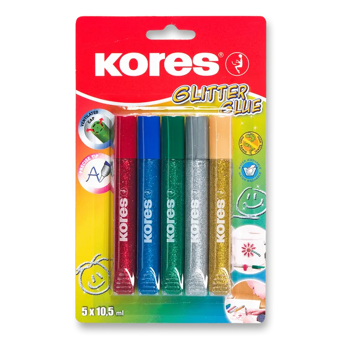 Hauptbild des Produkts Dekorační lepidlo Kores Glitter Glue 5 x 10,5 ml, metalické barvy