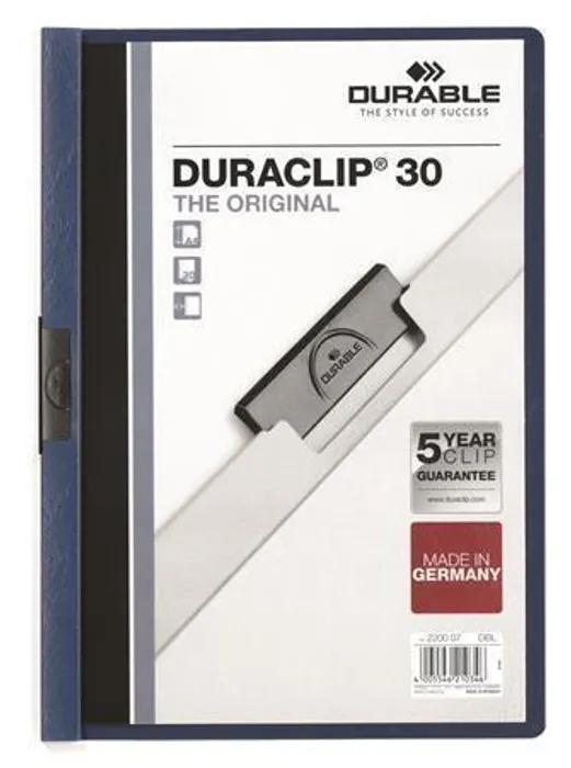 Hauptbild des Produkts Desky s rychlovazačem "DURACLIP® 30", tmavě modrá, s klipem, A4, DURABLE