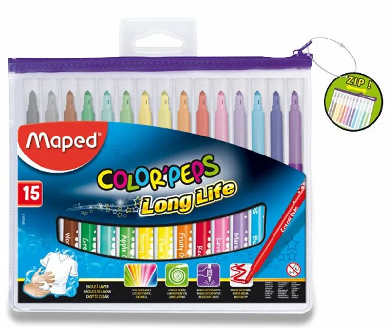 Hauptbild des Produkts Dětské fixy Maped Color´Peps Long Life, pouzdro na zip, 15 barev