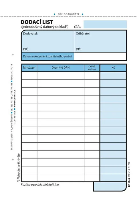 Hauptbild des Produkts Dodací list, A6, 100 listů 1045