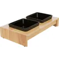 Holzstange, 2x quadratische Keramikschale, schwarz 2 × 0,4 L/13 × 13 cm/ 36 × 7 × 19 cm