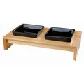 Holzstange, 2x quadratische Keramikschale, schwarz 2 × 0,4 L/13 × 13 cm/ 36 × 7 × 19 cm