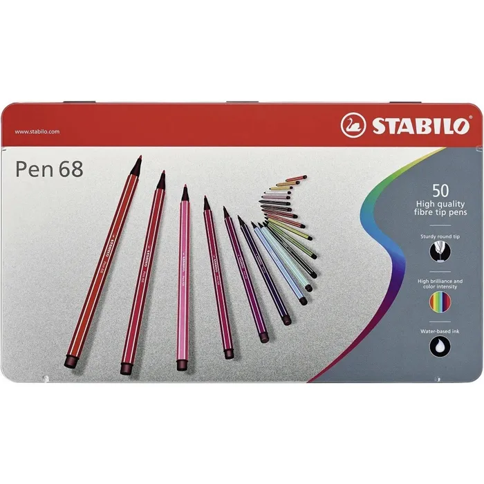 Hauptbild des Produkts Fixy STABILO Pen 68 50 ks (46 barev) v plechovém pouzdru