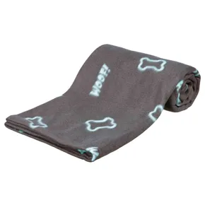 Fleecedecke BARNEY 150x100cm - grau mit blauen Würfeln
