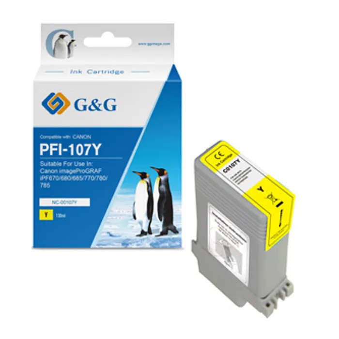 Hauptbild des Produkts G&G kompatibilní ink s PFI107Y, yellow, 130ml, NC-00107Y, 6708B001, pro Canon iPF-680, 68