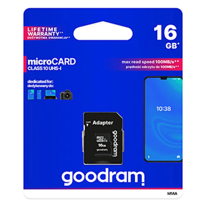 Hauptbild des Produkts Goodram Micro Secure Digital Card, 16GB, micro SDHC, M1AA-0160R12, UHS-I U1 (Class 10), s