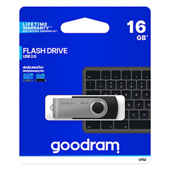 Hauptbild des Produkts Goodram USB flash disk, USB 2.0, 16GB, UTS2, černý, UTS2-0160K0R11, USB A, s otočnou kryt