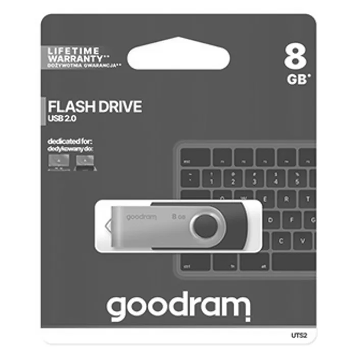 Hauptbild des Produkts Goodram USB flash disk, USB 2.0, 8GB, UTS2, černý, UTS2-0080K0R11, USB A, s otočnou krytk