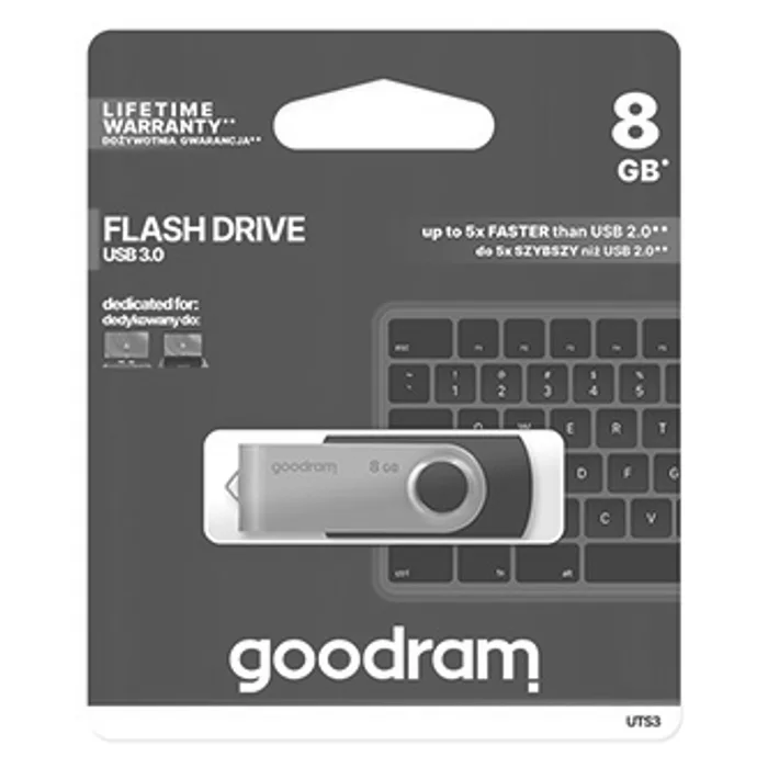 Hauptbild des Produkts Goodram USB flash disk, USB 3.0 (3.2 Gen 1), 8GB, UTS3, černý, UTS3-0080K0R11, USB A, s o