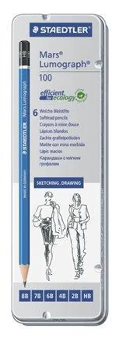 Hauptbild des Produkts Grafitové tužky "Mars Lumograph", sada, 6 různých tvrdostí, šestihranné, v plechové krabič
