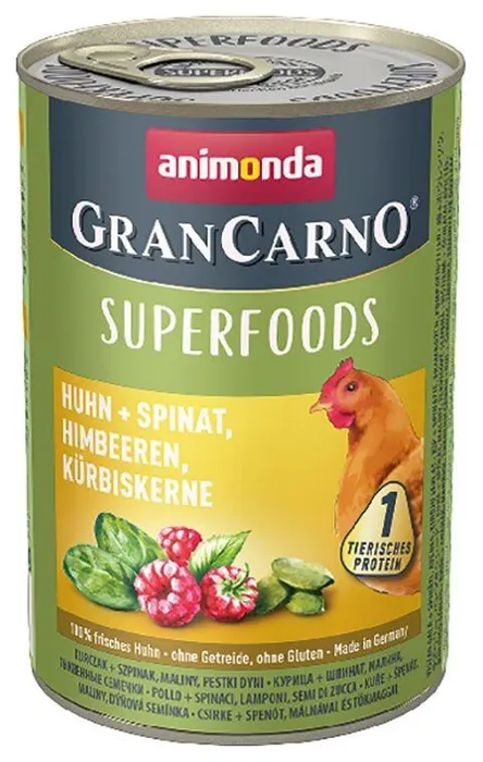 Hauptbild des Produkts GRANCARNO Superfoods kuře,špenát,maliny,dýňová semínka 400 g pro psy