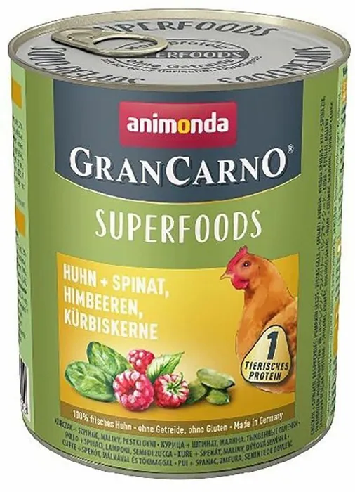 Hauptbild des Produkts GRANCARNO Superfoods kuře,špenát,maliny,dýňová semínka 800 g pro psy