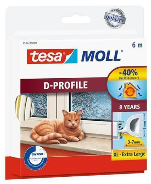Hauptbild des Produkts Gumové těsnění "tesamoll® D profil 5393", bílá, 9 mm x 6 m, TESA
