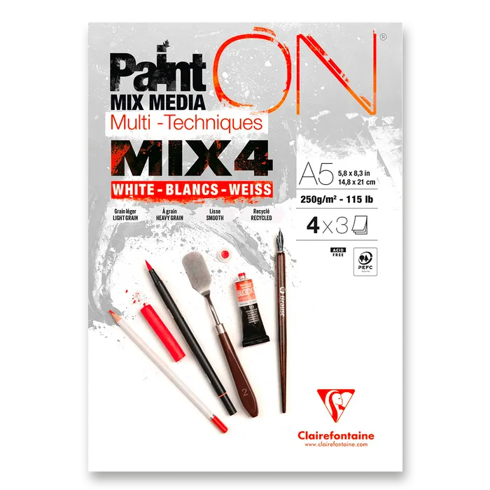 Hauptbild des Produkts Blok Clairefontaine Paint'ON Mix4 - A5, 12 listů, 250 g