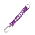 Kurzer Schlüsselanhänger mit Karabiner, lila Glitzer