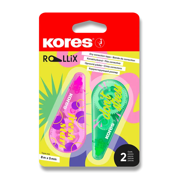 Hauptbild des Produkts Korekční strojek Kores ROLLiX, 8 m x 5 mm, mix barev [2 ks]