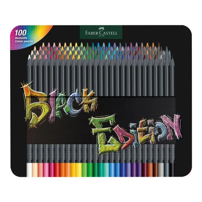 Hauptbild des Produkts Barevné pastelky "Black Edition", 100 barev, trojhranné, kovová krabička, FABER-CASTELL 116490