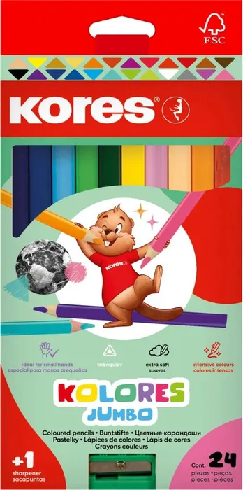 Hauptbild des Produkts Pastelky Kores Kolores Jumbo trojhranné 5 mm 24 barev + ořezávátko