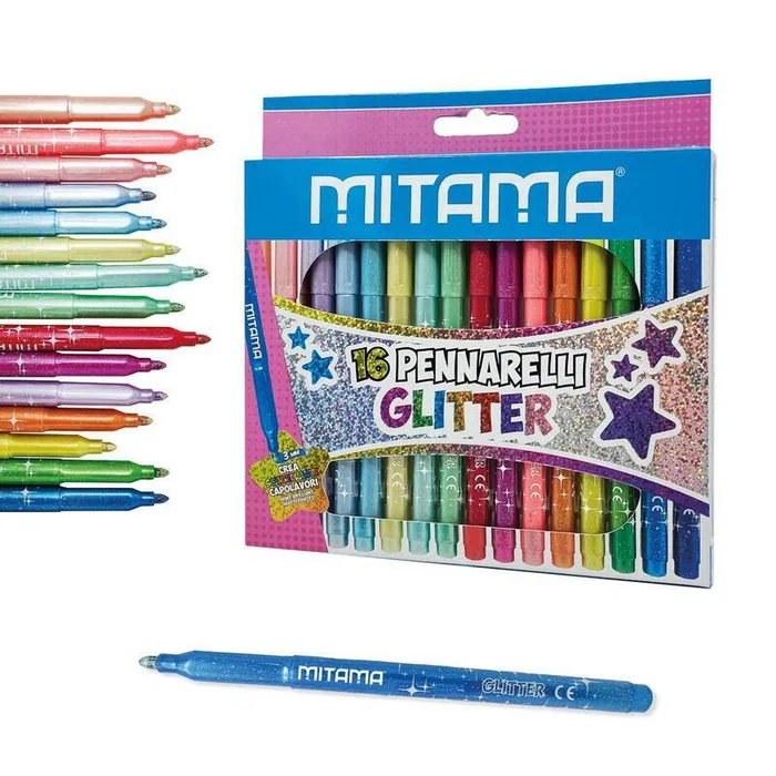 Hauptbild des Produkts Fixy se třpytkami, 16 různých barev, 3 mm, trojhranné, MITAMA 62845