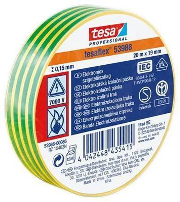 Hauptbild des Produkts Izolační páska "Professional", zelená/žlutá 19 mm x 20 m, TESA