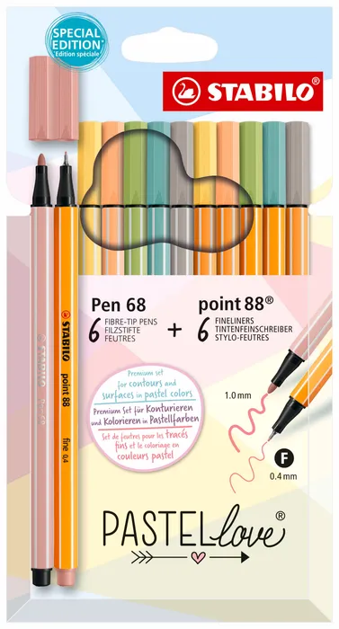 Hauptbild des Produkts Jemný liner & prémiový vláknový fix STABILO point 88 & STABILO Pen 68 - Pastellove - 12 ks