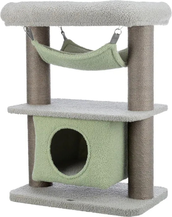 Hauptbild des Produkts JUNIOR škrábadlo LUNITO, 2 patra, jeskyně, hammock, 71 cm, šedá/mátová